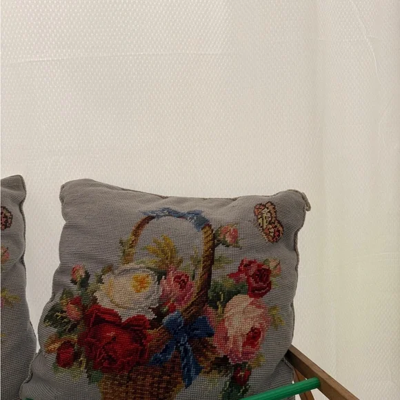Petit Point Flower basket and butterfly pillows - Picture 3 of 7
